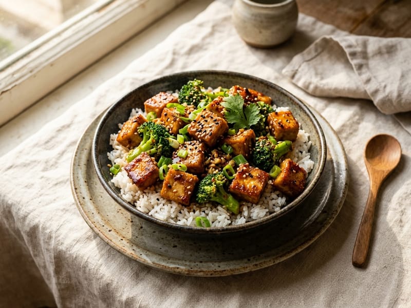 Spicy Sesame Tofu and Broccoli Bowl