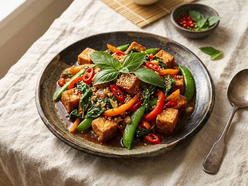 Spicy Thai Basil Tofu Stir Fry
