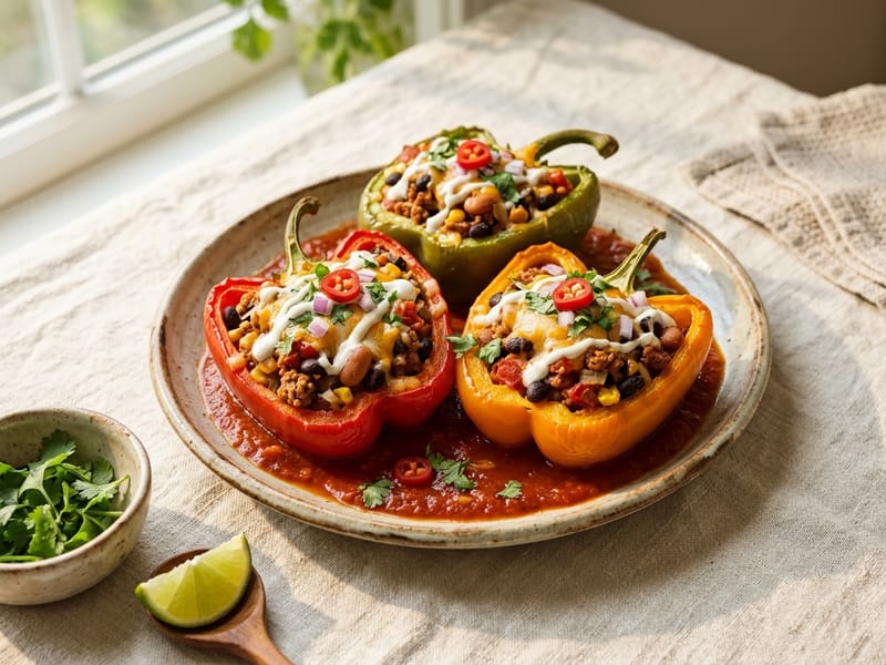 Spicy Turkey And Bean Stuffed Peppers