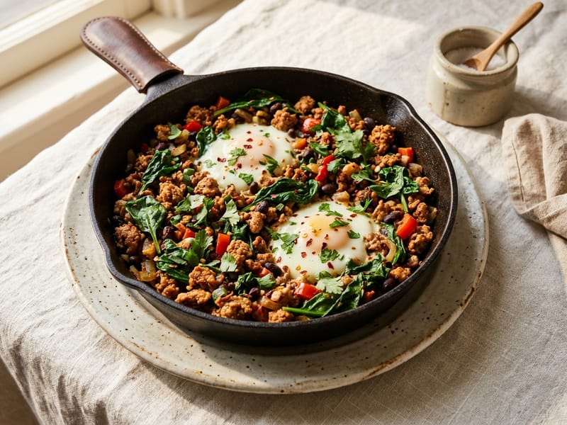 Spicy Turkey and Spinach Breakfast Skillet