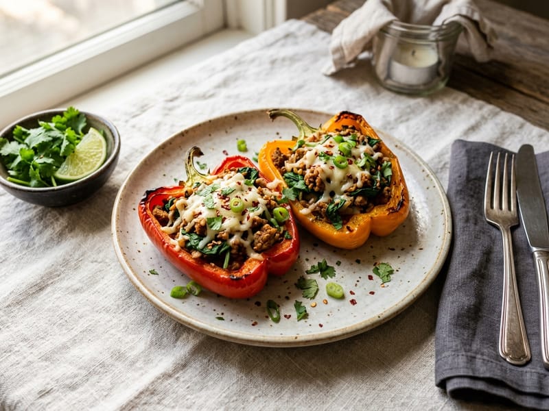Spicy Turkey And Spinach Stuffed Peppers