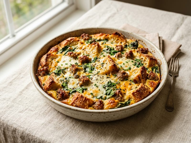 Spinach And Sausage Breakfast Strata