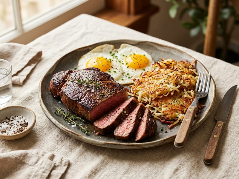 Steak and Egg Power Breakfast for Dinner