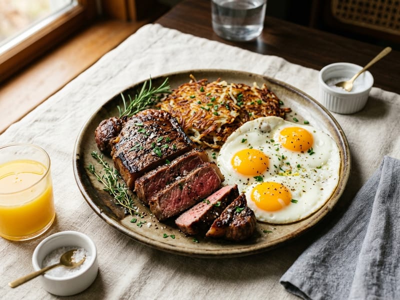 Steak and Eggs Power Breakfast for Dinner