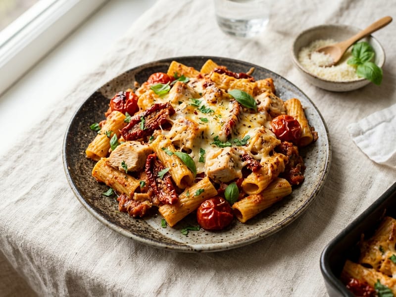 Sun Dried Tomato and Chicken Pasta Bake