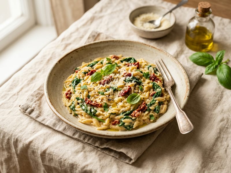 Sun Dried Tomato and Spinach Orzo