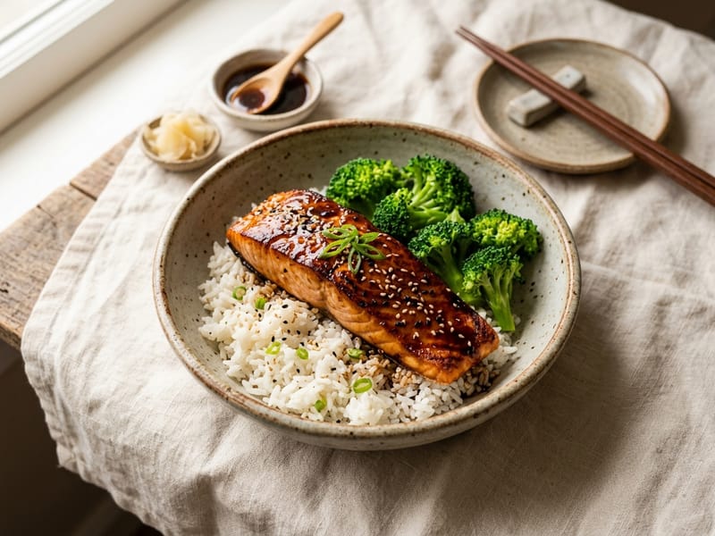 Teriyaki Salmon And Jasmine Rice Bowl