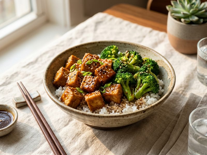 Teriyaki Tofu And Broccoli Rice Bowl