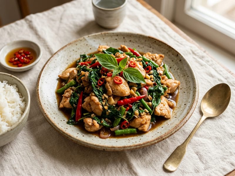 Thai Spicy Basil Chicken Stir Fry