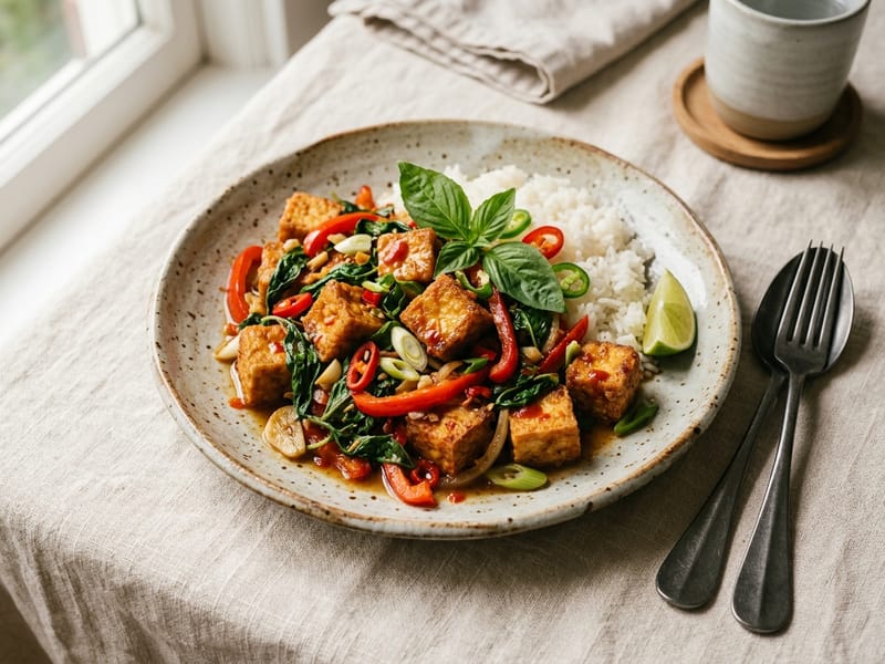 Thai Spicy Basil Tofu Stir Fry