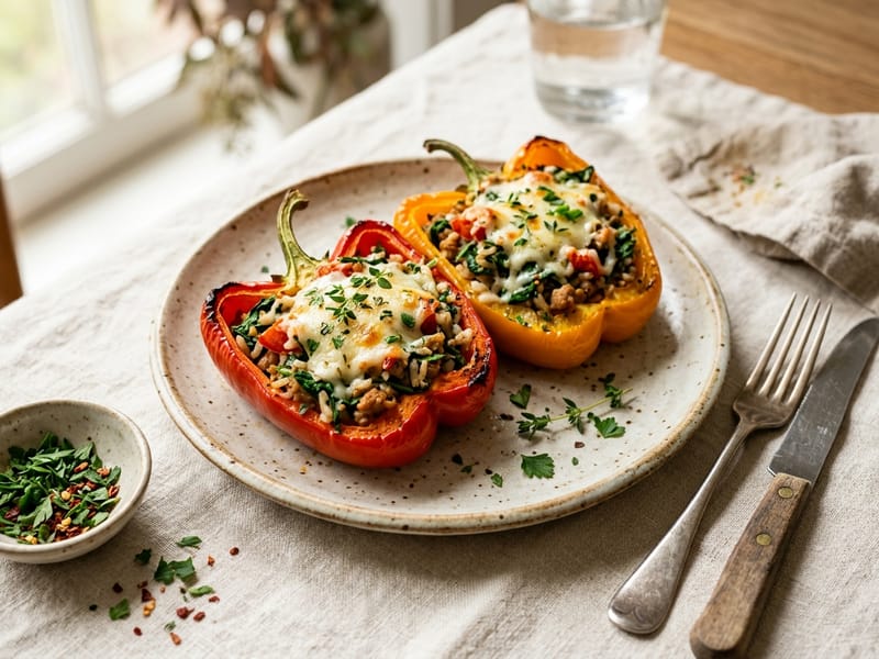 Turkey And Spinach Stuffed Bell Peppers
