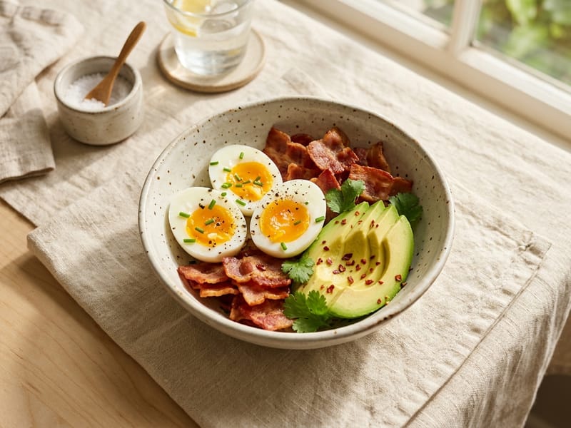 Turkey Bacon And Avocado Egg Bowl