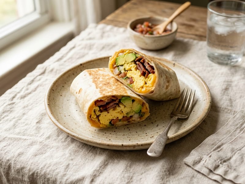 Turkey Bacon And Avocado Egg Burritos
