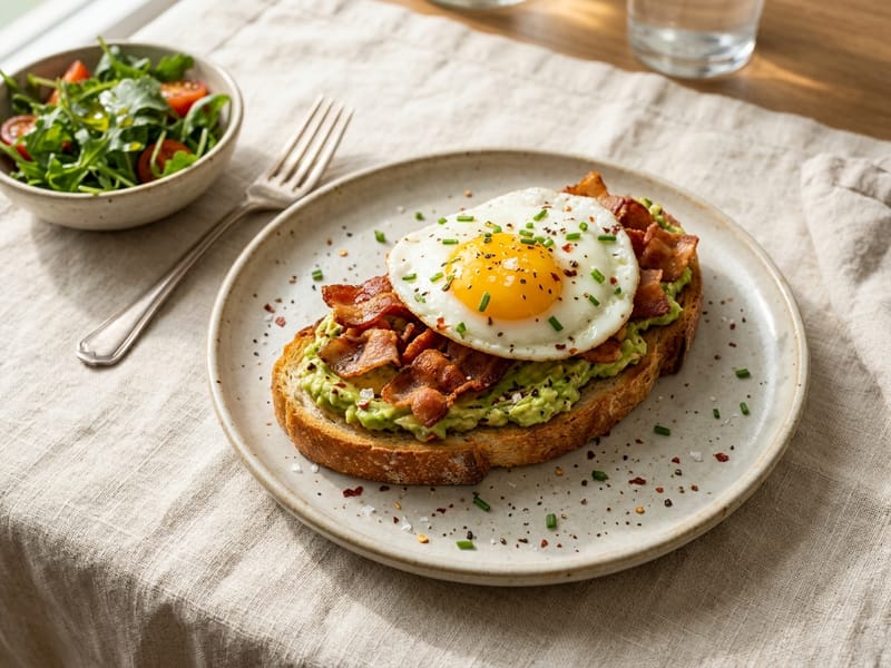 Turkey Bacon and Avocado Egg Toast