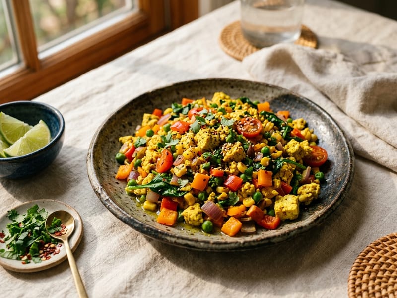 Turmeric Spiced Tofu And Vegetable Scramble