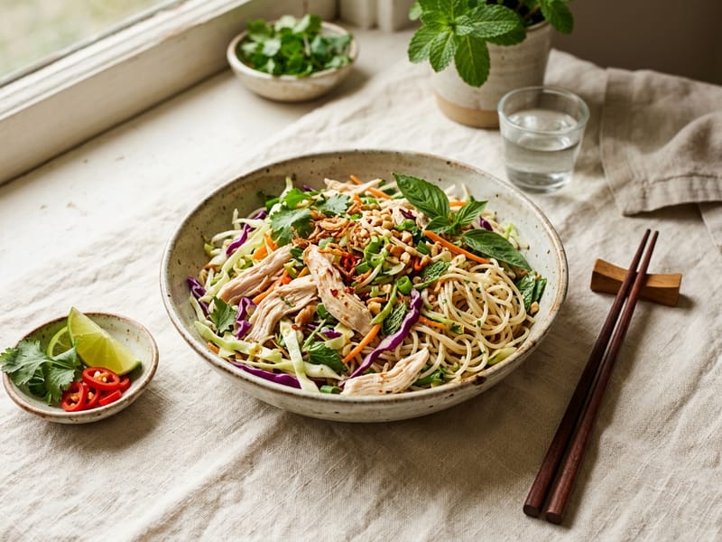 Vietnamese Chicken and Cabbage Noodle Bowl
