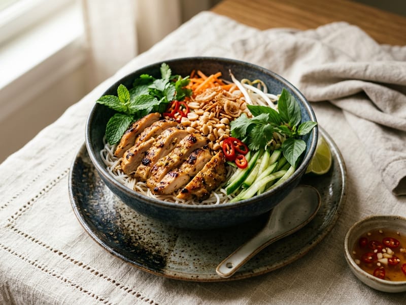 Vietnamese Lemongrass Chicken Noodle Bowl