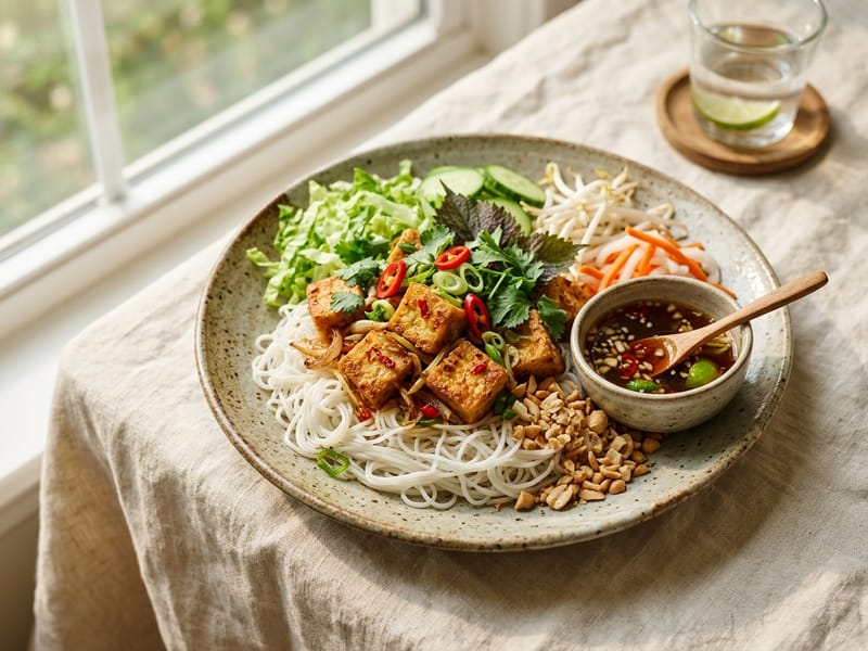 Vietnamese Lemongrass Tofu Noodle Bowl