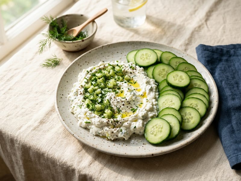 Whipped Cottage Cheese with Cucumber Rounds